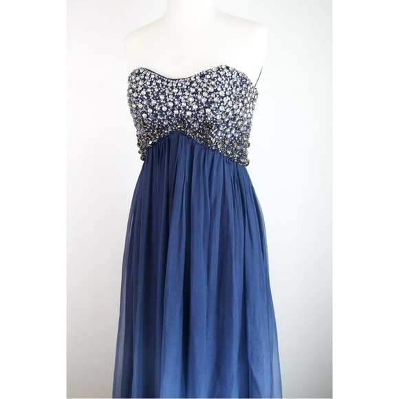 Jovani Strapless Blue and Silver Dress - Picture 4 of 15